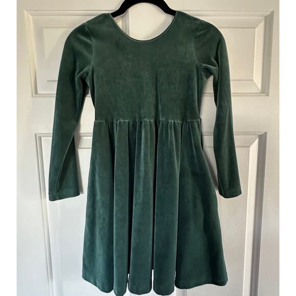 Hanna Andersson Green Velour Twirl Dress Girls Size 8 Long Sleeve Pockets Soft - Picture 1 of 6